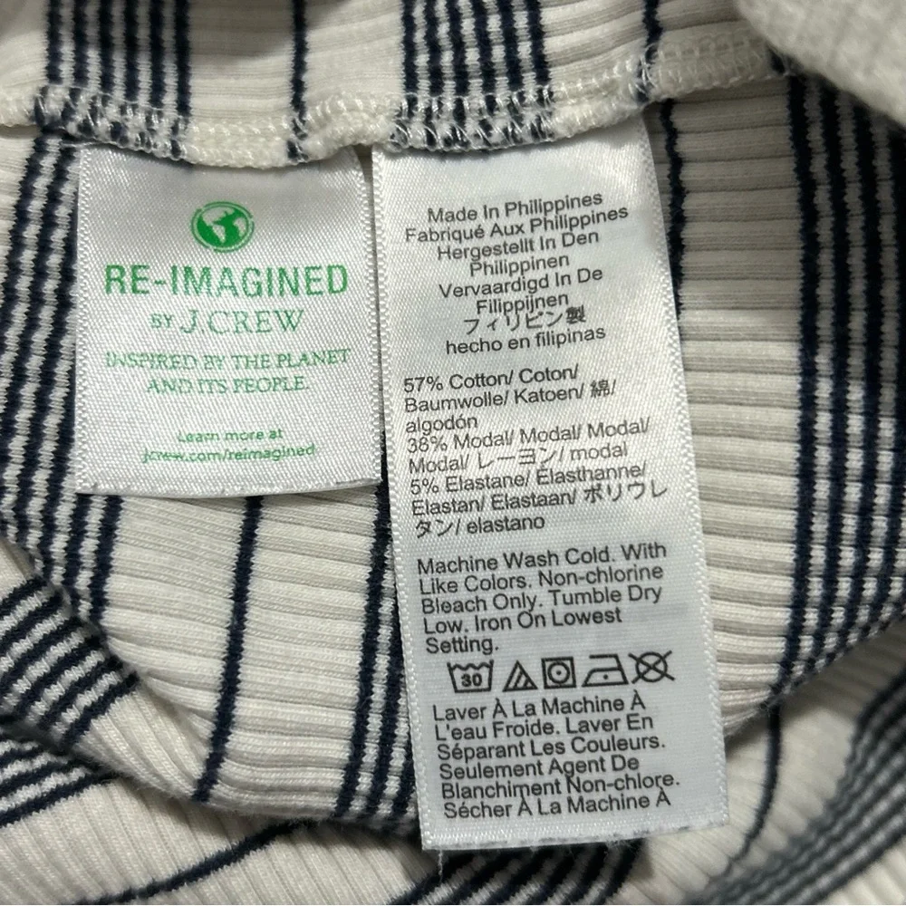J. Crew Vintage Rib Ruffle Mockneck Long Sleeve Tee in Stripe Coastal Preppy